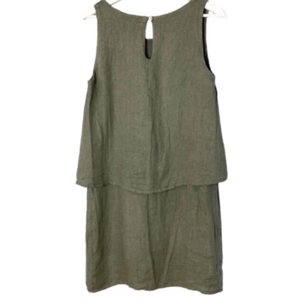 Lungo L’arno Italy Made Pop Over 2 in 1 Olive Green Sleeveless Linen Dress XS. - Picture 8 of 11